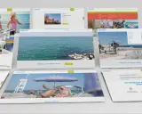 Schermate di siti web che promuovono vacanze a Misano Adriatico, con immagini di spiagge, mare e castelli.