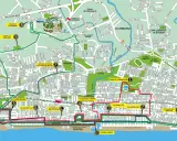 Percorso del trenino di Riccione: da Aquafan a P.le del Porto, passando per il Vecchio Riccione e il Parco Comunale.