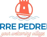 Logo di Torre Pedrera, con una torre stilizzata sopra il mare. Sotto, il nome "TORRE PEDRERA" e la scritta "your welcoming village Rimini".