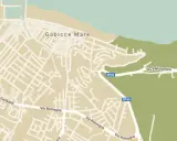 Cartina di Gabicce Mare e Cattolica, con strade, verde e il mare. Si vedono Gabicce Monte e Vigna del Mare.