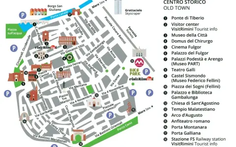 Mappa del centro storico di Rimini: scopri cosa fare a Rimini, tra monumenti, musei e il lungomare.
