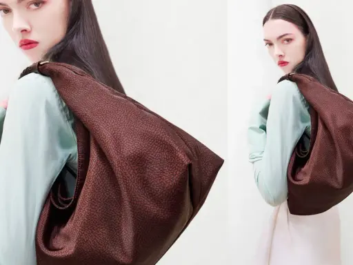 Modella con borsa Borbonese, un tocco di eleganza per le passeggiate a Milano Marittima.