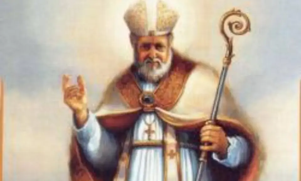 San Gaudenzo, patrono di Rimini, benedice con la sua mitra e il pastorale.